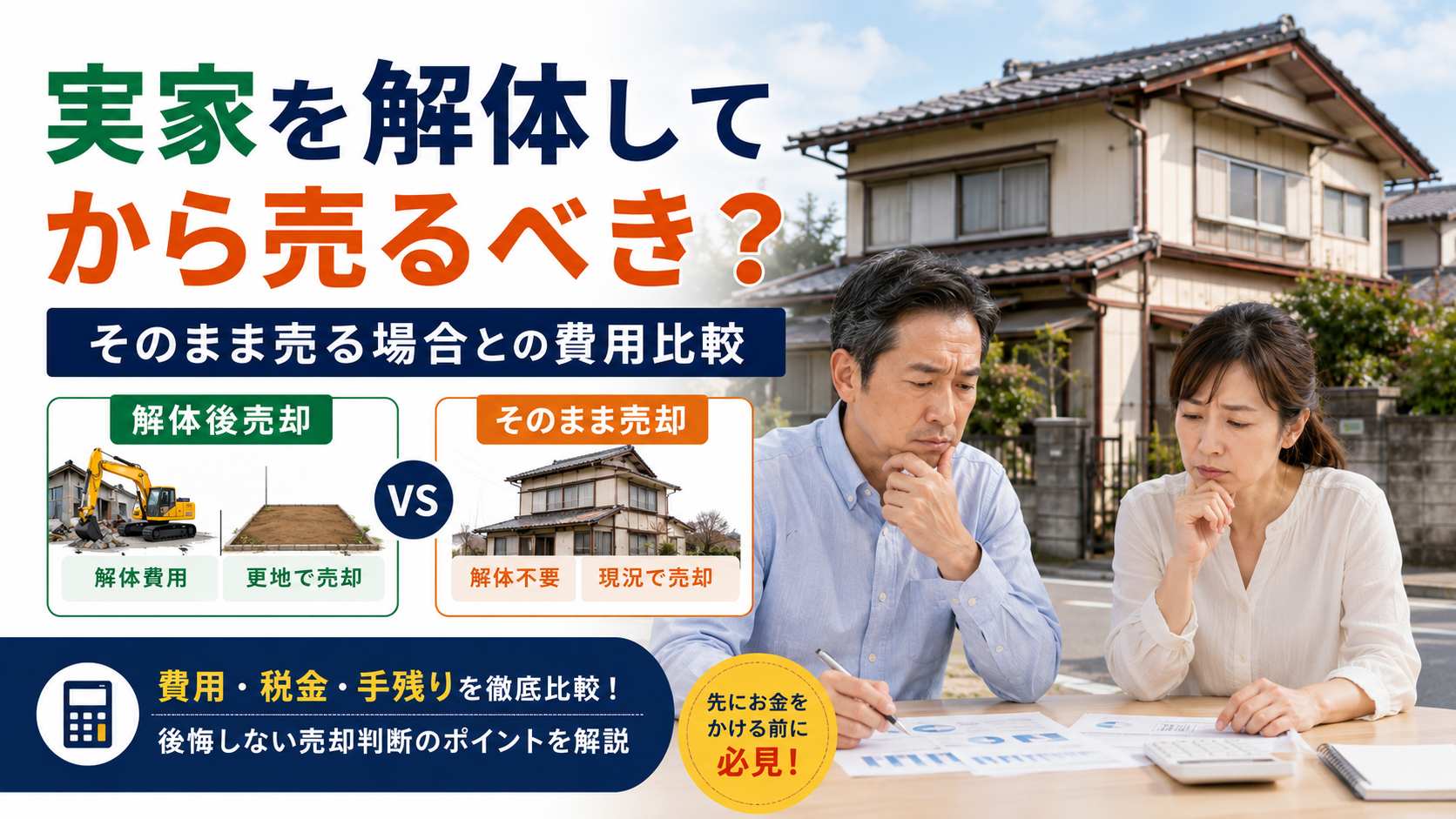 実家を解体してから売る場合と現況売却の費用比較