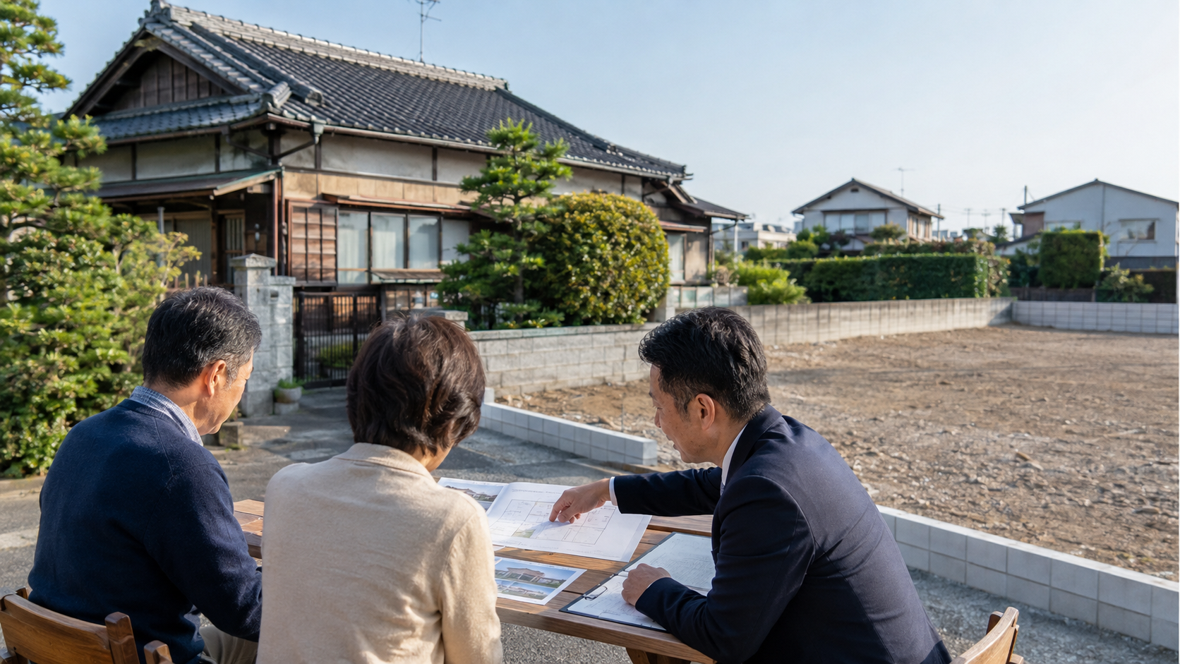 相続した古家を残すか解体して更地にするか専門家と比較する家族